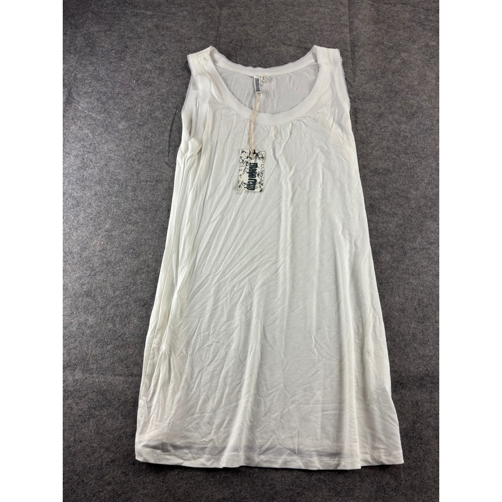 Monoreno White Sleeveless Longline Tank Top Frayed Edge Tunic Women M y2k 2000s
